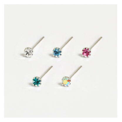 Silver Round Claw Set Nose Pins - 2mm, Assorted Colours