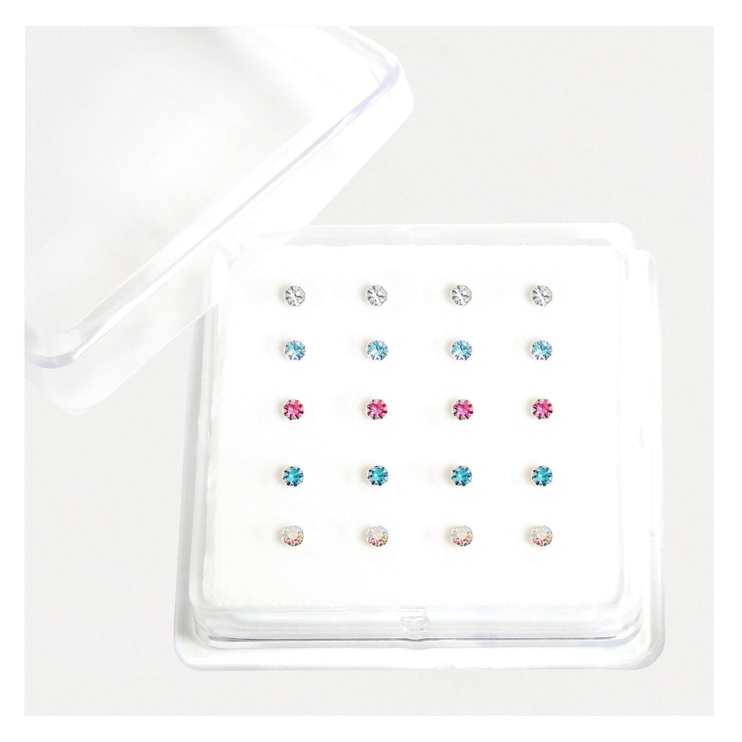 Silver Round Claw Set Nose Pins - 2mm, Assorted Colours