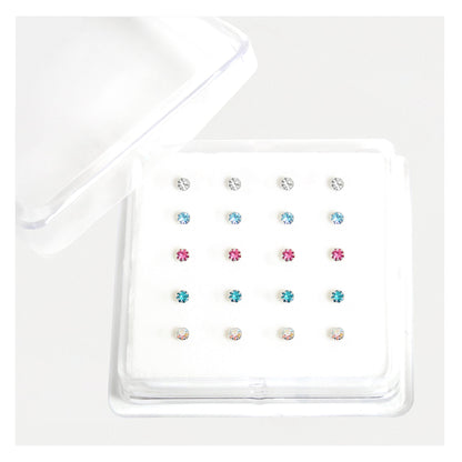 Silver Round Claw Set Nose Pins - 2mm, Assorted Colours