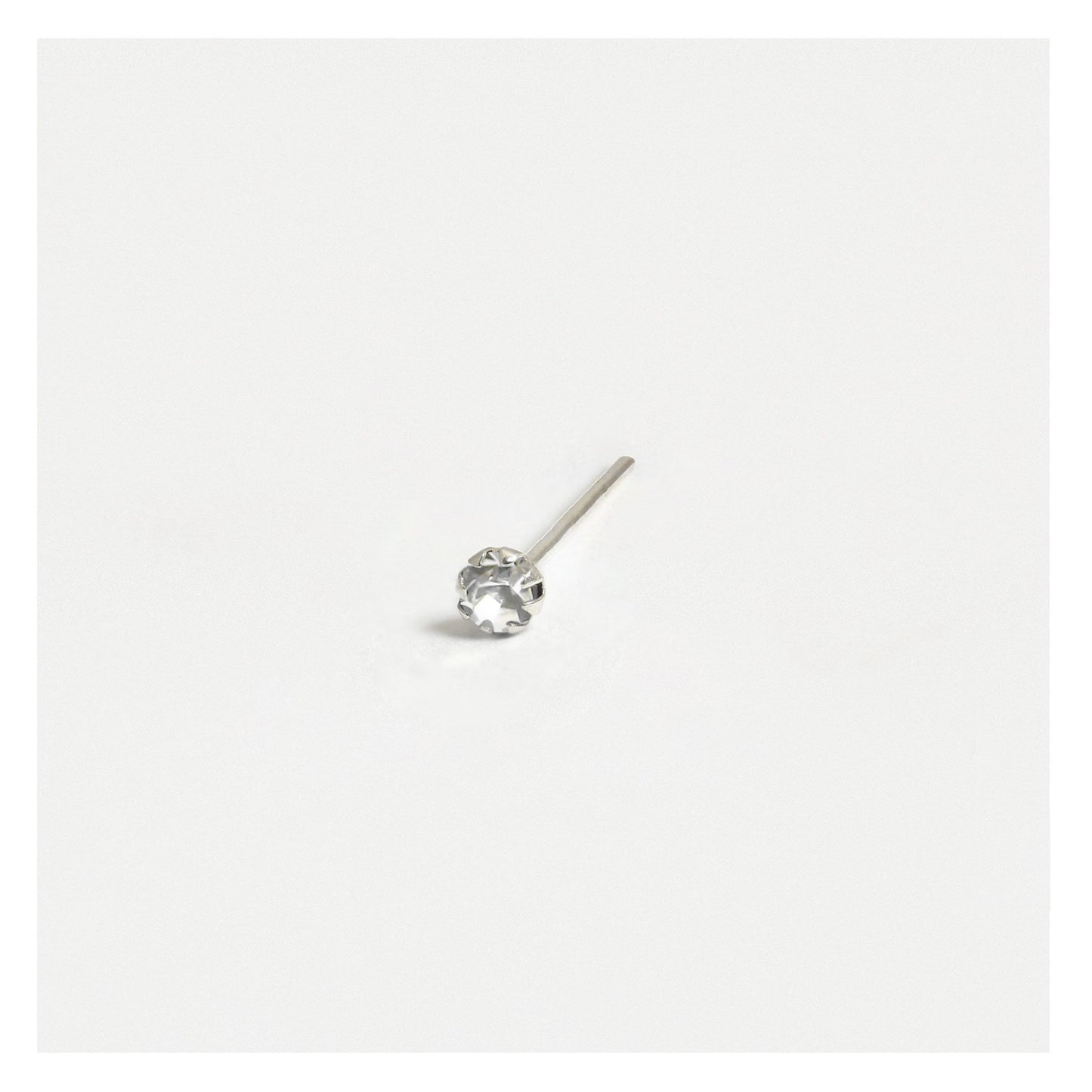Silver Round Clawset Crystal Nose Pins - 2mm, (Single Colour Boxes)
