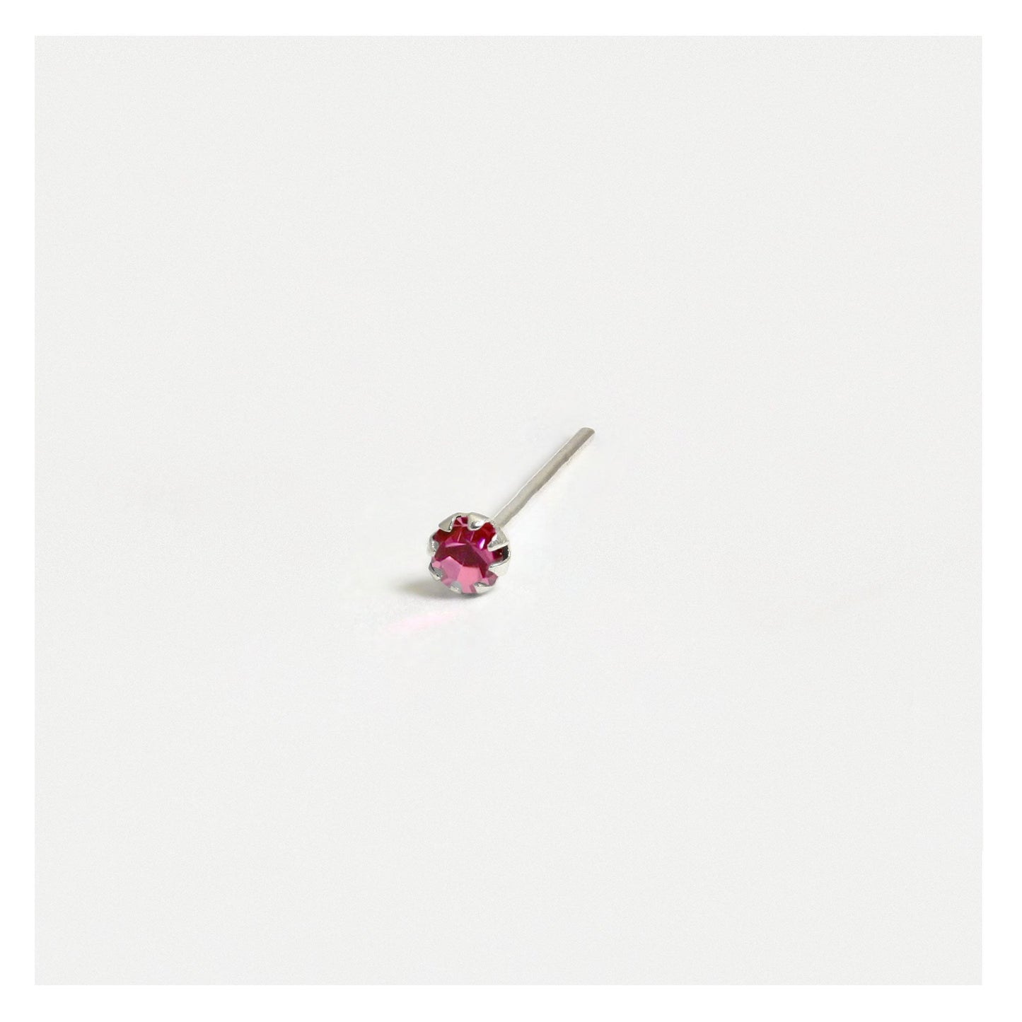 Silver Round Clawset Crystal Nose Pins - 2mm, (Single Colour Boxes)
