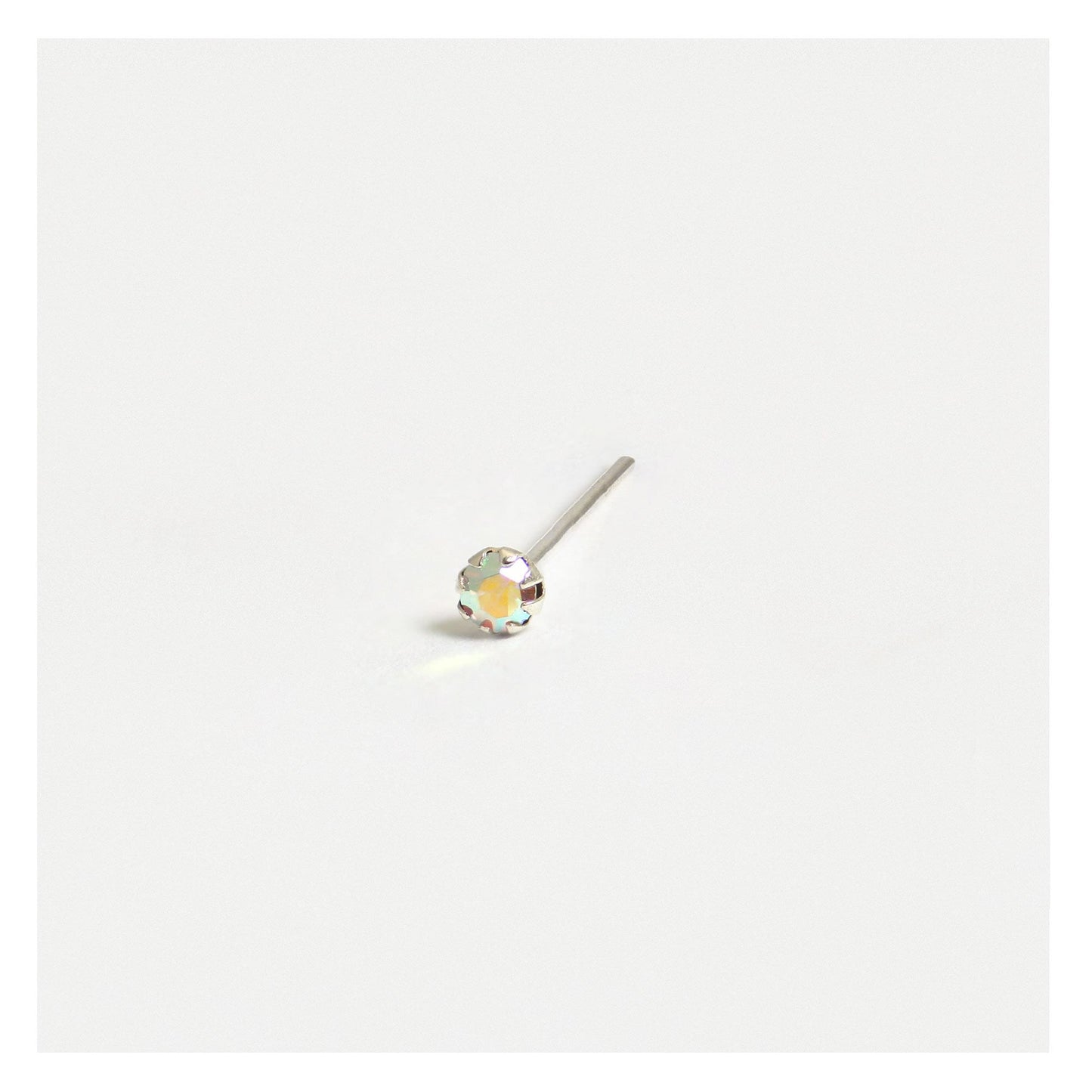 Silver Round Clawset Crystal Nose Pins - 2mm, (Single Colour Boxes)
