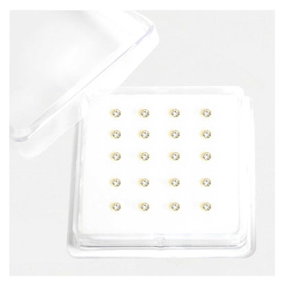 Gold Plated Silver Round Clear Crystal Nose Pins - 2mm