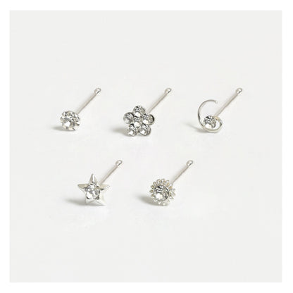 Silver Gemset Nose Pins - Mixed Designs, Straight or Bobble Back (Single Colour Boxes)