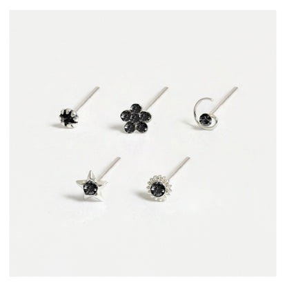 Silver Gemset Nose Pins - Mixed Designs, Straight or Bobble Back (Single Colour Boxes)