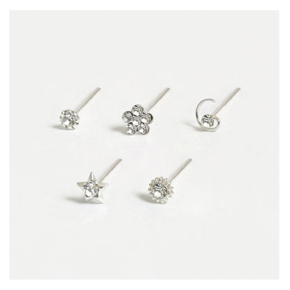 Silver Gemset Nose Pins - Mixed Designs, Straight or Bobble Back (Single Colour Boxes)