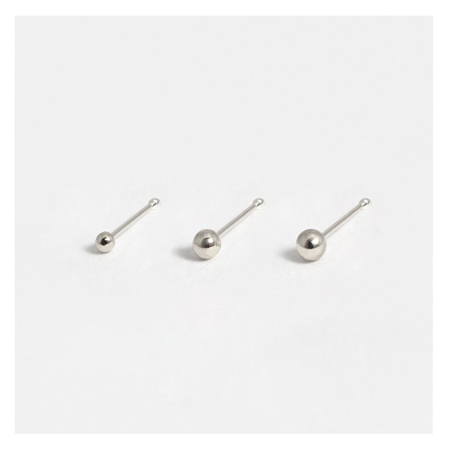 Silver Ball Nose Pins - 1.5mm, 2mm & 2.5mm, Bobble or Straight Back