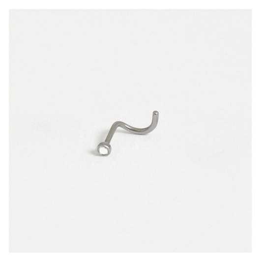 G23 Titanium Curly Back Nose Pin - 2mm Gemstone