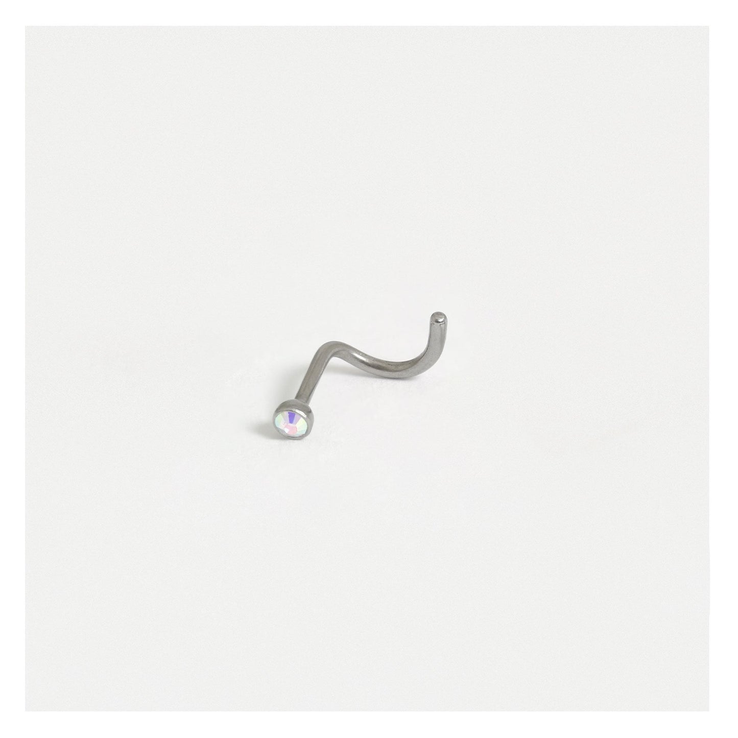 G23 Titanium Curly Back Nose Pin - 2mm Gemstone