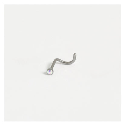 G23 Titanium Curly Back Nose Pin - 2mm Gemstone