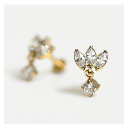Gold PVD Titanium Marquise Clawset Labret with Drop