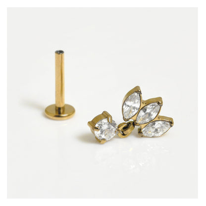 Gold PVD Titanium Marquise Clawset Labret with Drop