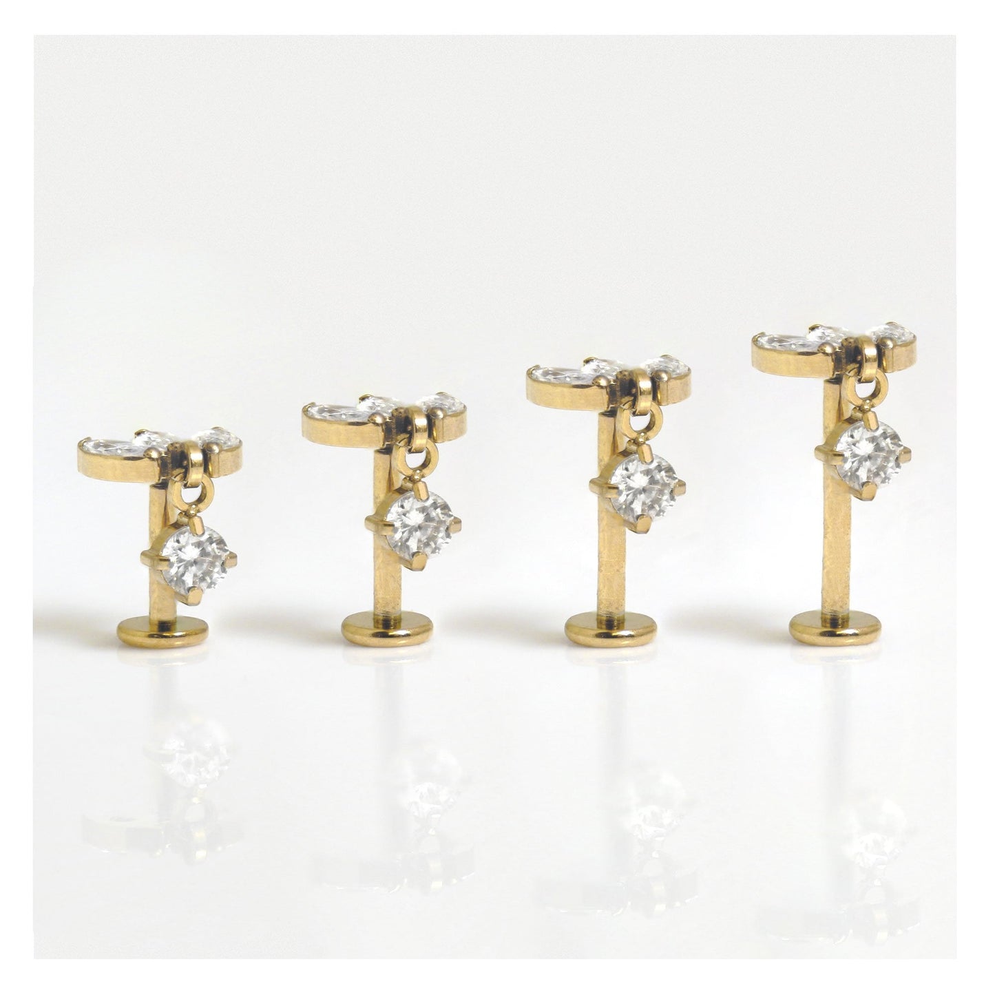 Gold PVD Titanium Marquise Clawset Labret with Drop