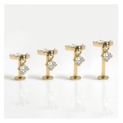 Gold PVD Titanium Marquise Clawset Labret with Drop