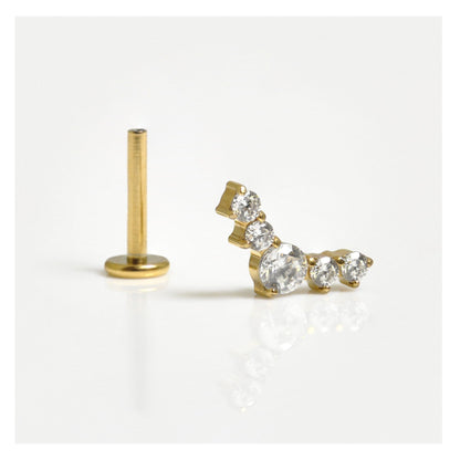 Gold PVD Titanium Charming CZ Crescent Labret - Internally Threaded