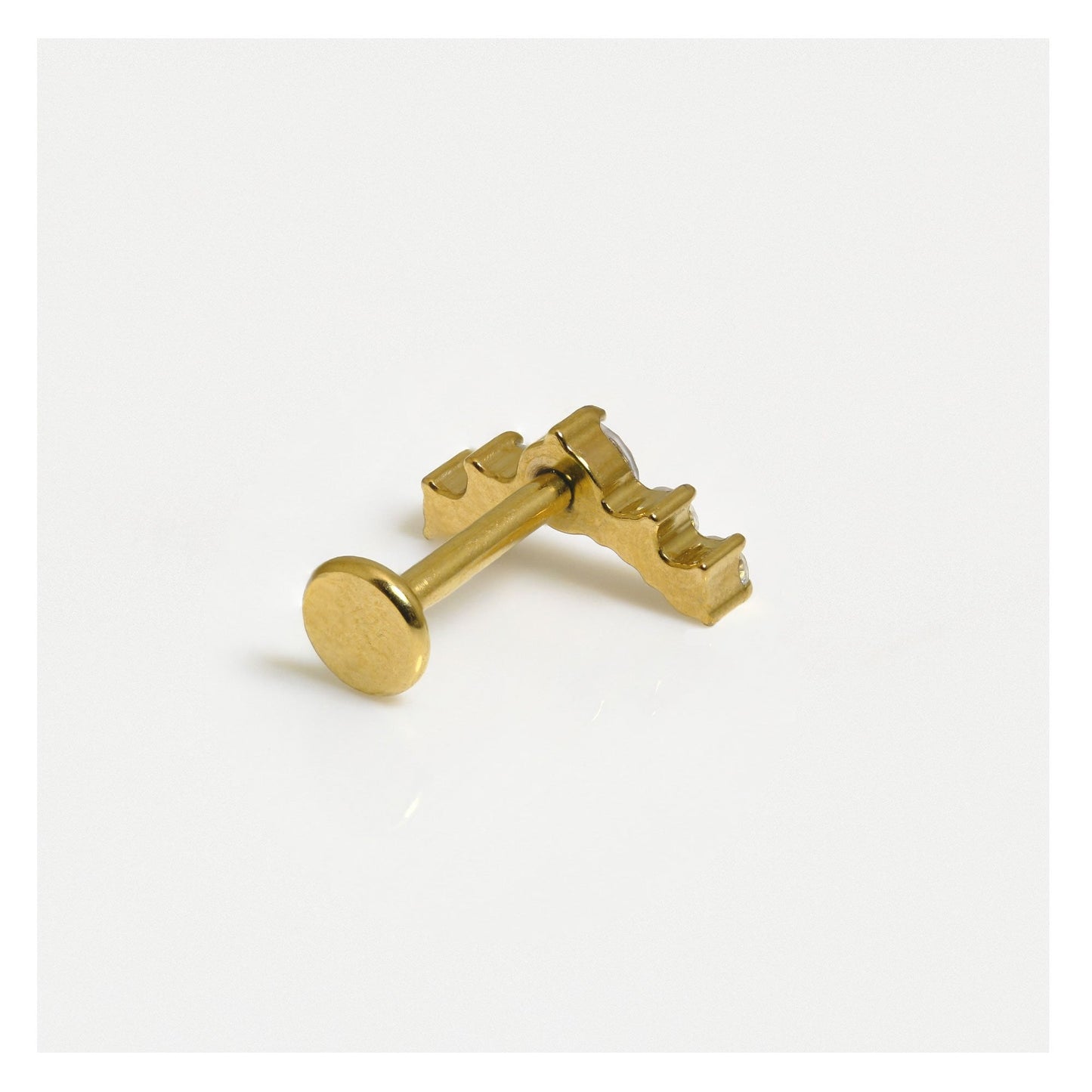 Gold PVD Titanium Charming CZ Crescent Labret - Internally Threaded