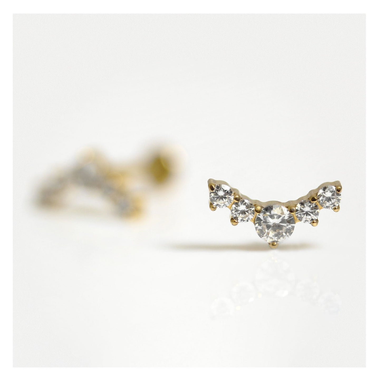 Gold PVD Titanium Charming CZ Crescent Labret - Internally Threaded