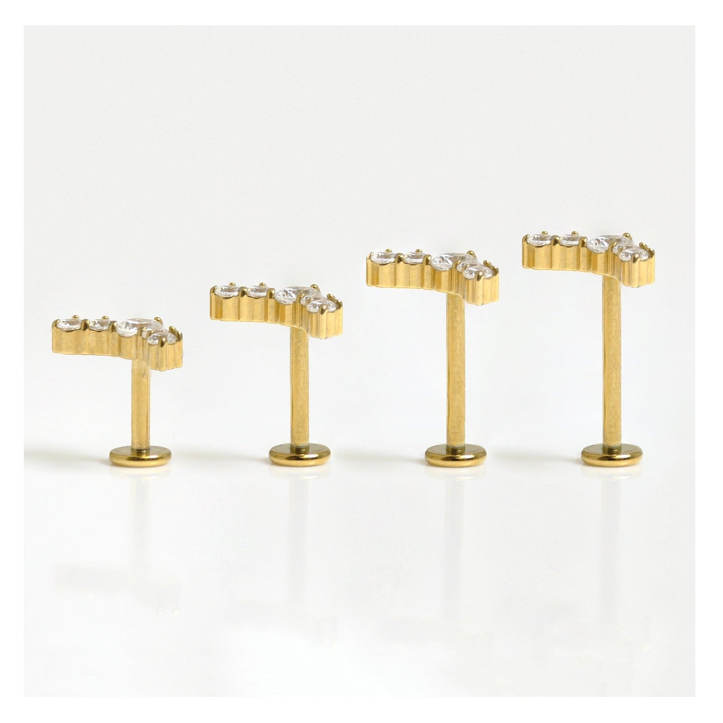 Gold PVD Titanium Charming CZ Crescent Labret - Internally Threaded