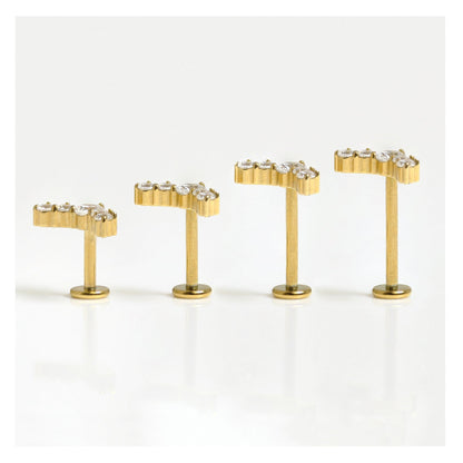 Gold PVD Titanium Charming CZ Crescent Labret - Internally Threaded