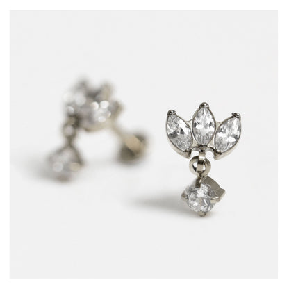 Titanium Triple Marquise Claw set Labret with CZ Drop - 1.2mm - Internally Threaded