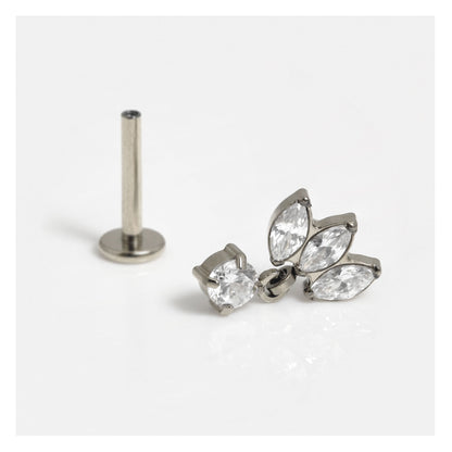 Titanium Triple Marquise Claw set Labret with CZ Drop - 1.2mm - Internally Threaded