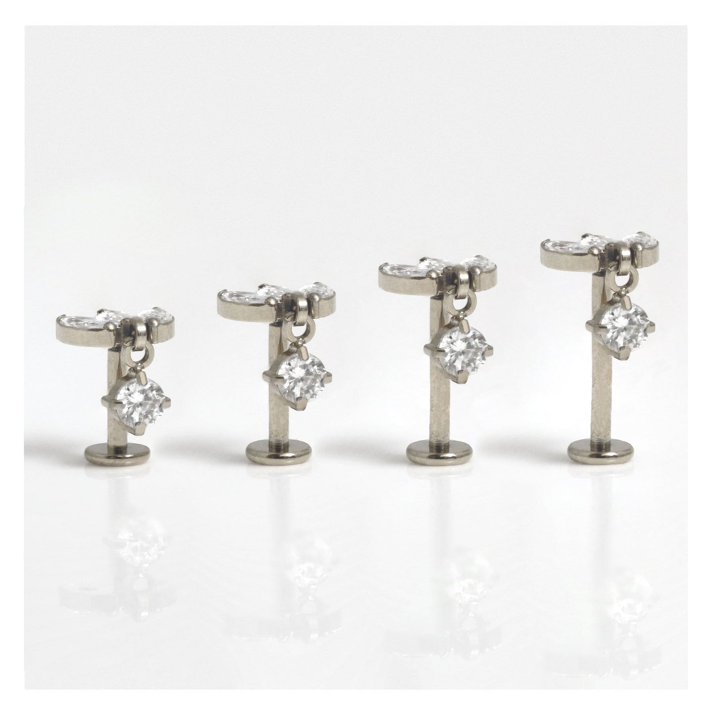 Titanium Triple Marquise Claw set Labret with CZ Drop - 1.2mm - Internally Threaded