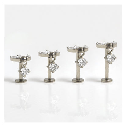 Titanium Triple Marquise Claw set Labret with CZ Drop - 1.2mm - Internally Threaded