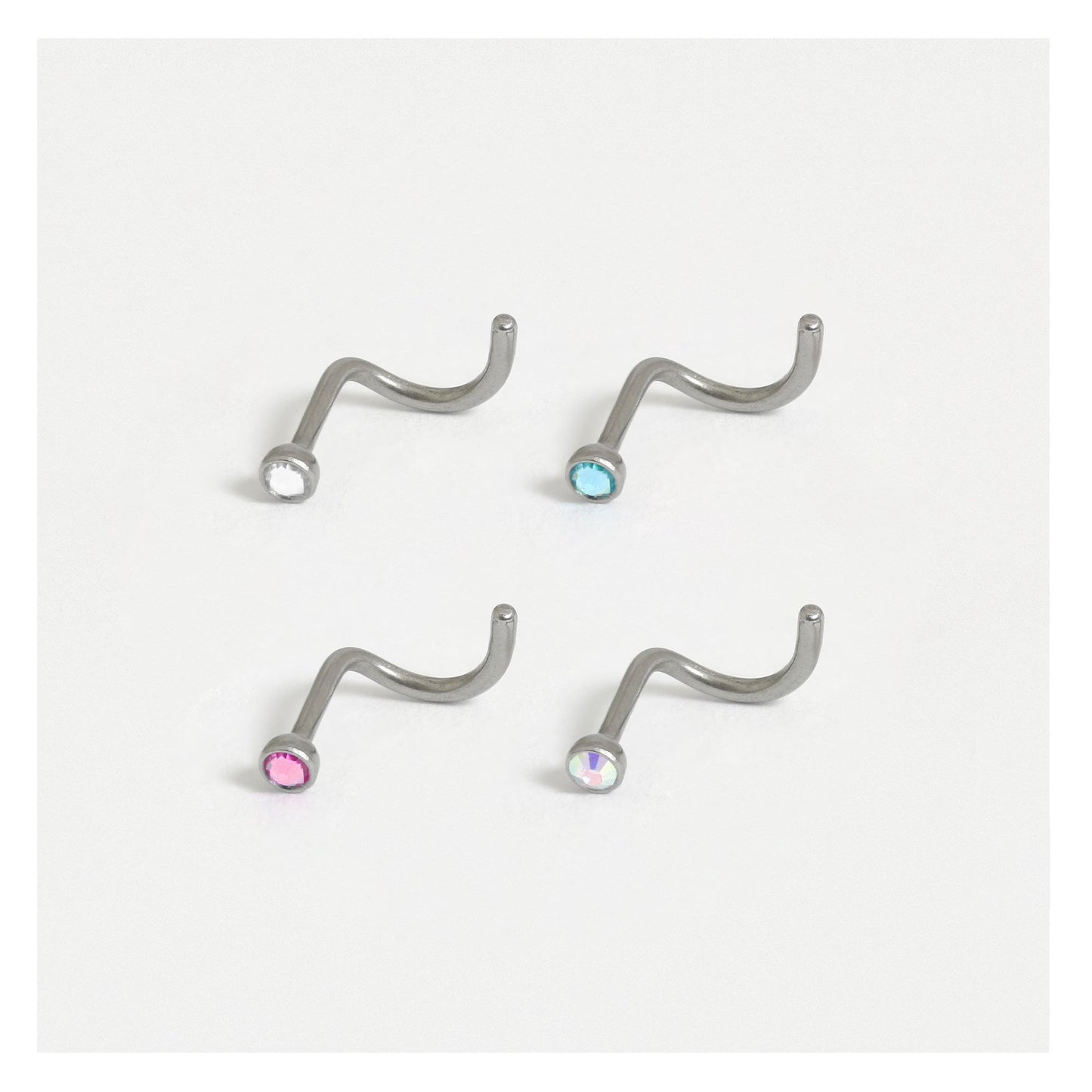 G23 Titanium Curly Back Nose Pin - 2mm Gemstone