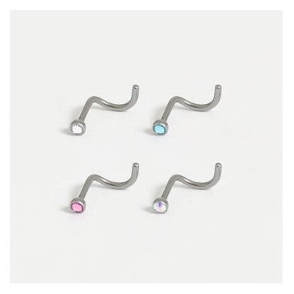 G23 Titanium Curly Back Nose Pin - 2mm Gemstone