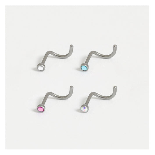 G23 Titanium Curly Back Nose Pin - 2mm Gemstone