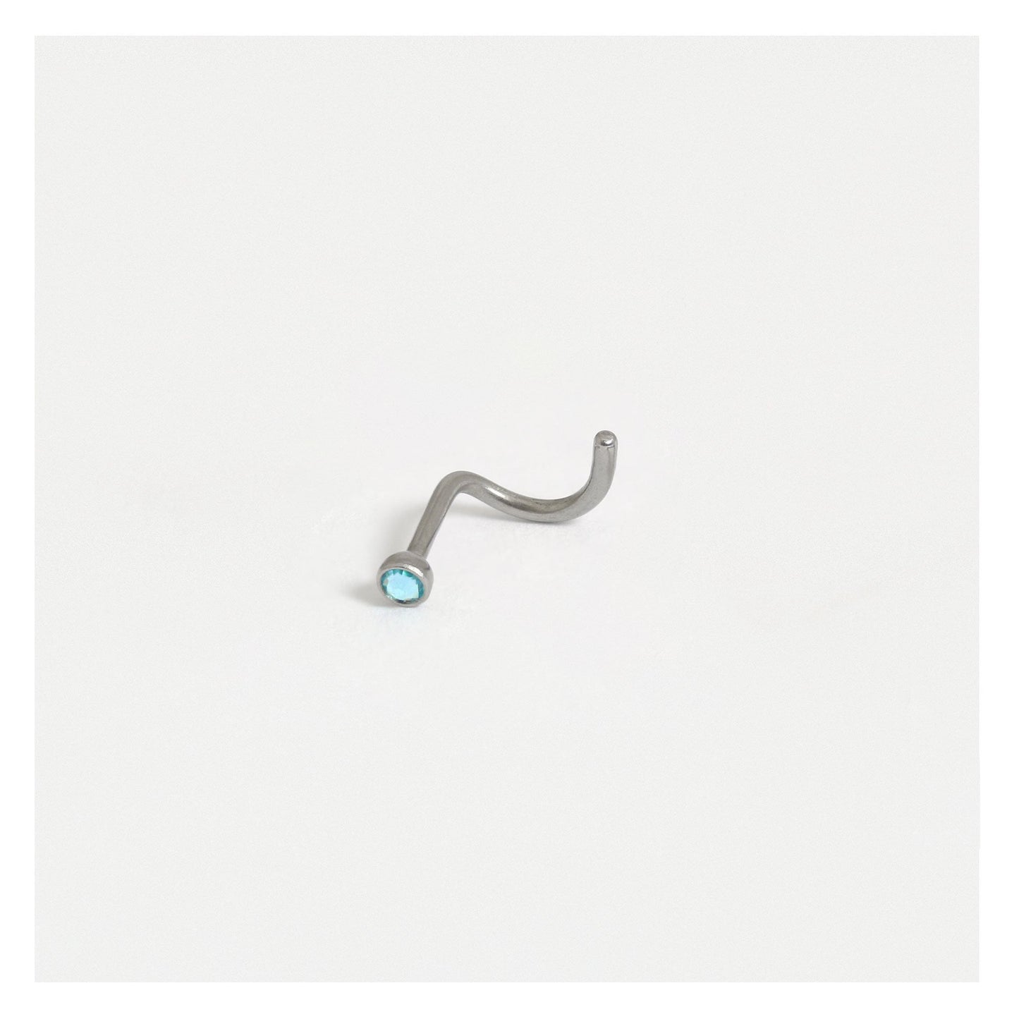 G23 Titanium Curly Back Nose Pin - 2mm Gemstone
