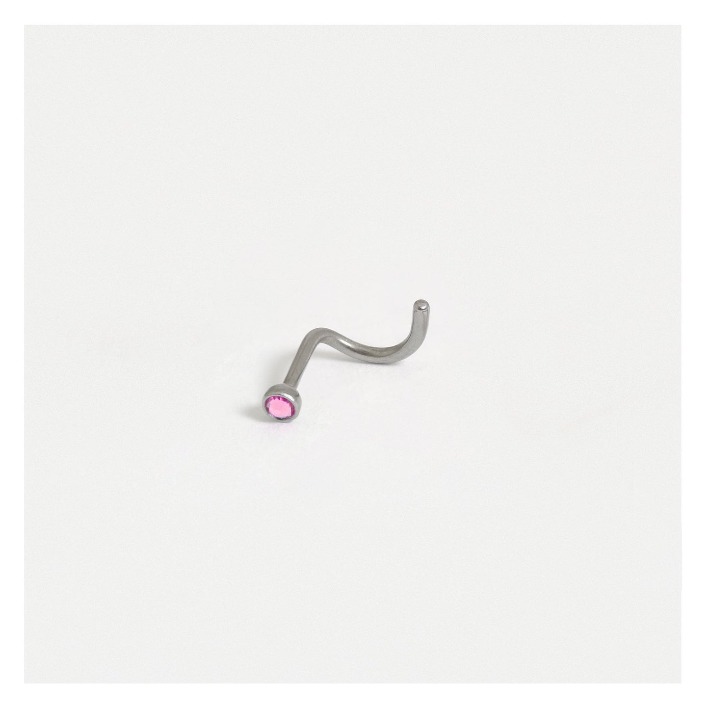 G23 Titanium Curly Back Nose Pin - 2mm Gemstone