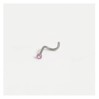 G23 Titanium Curly Back Nose Pin - 2mm Gemstone