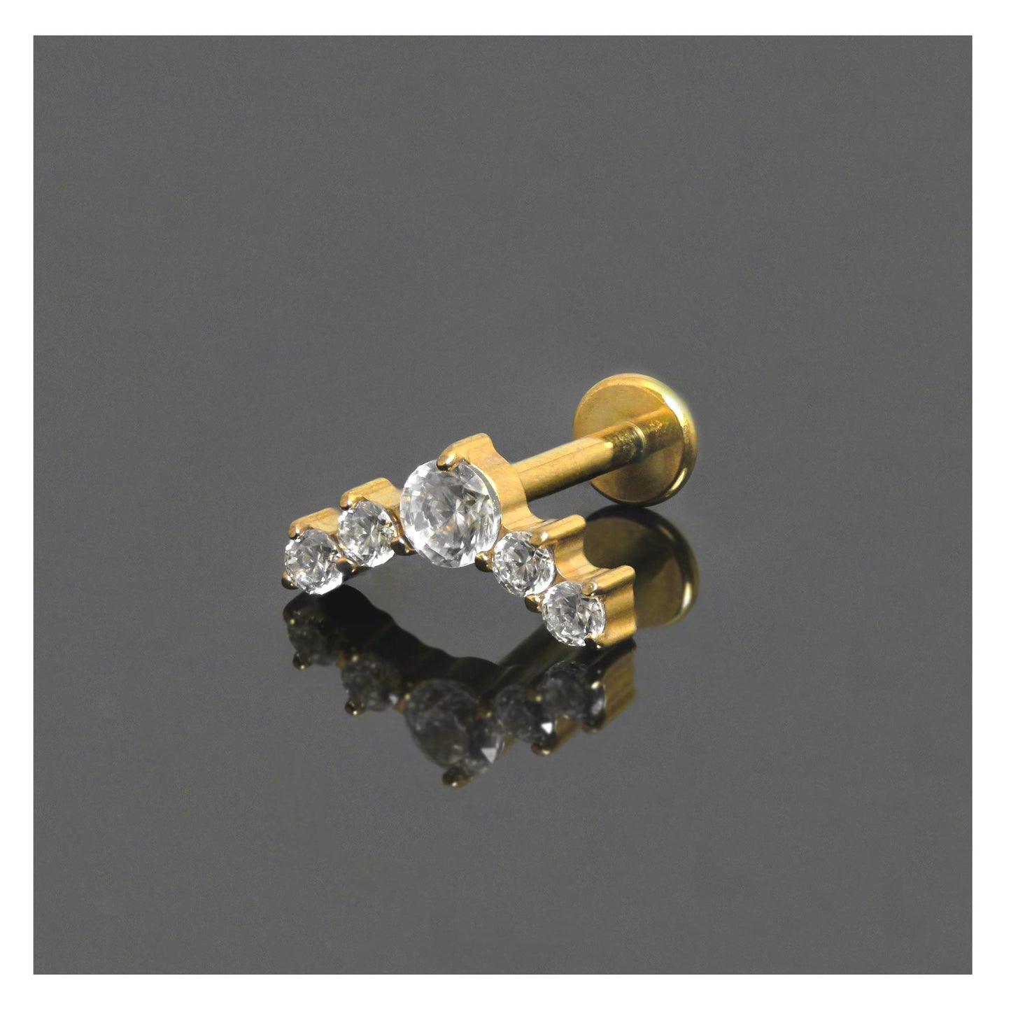 Gold PVD Titanium Charming CZ Crescent Labret - Internally Threaded