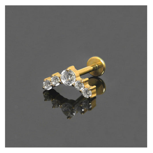 Gold PVD Titanium Charming CZ Crescent Labret - Internally Threaded