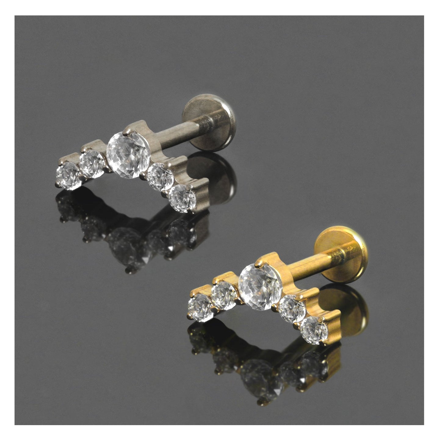 Gold PVD Titanium Charming CZ Crescent Labret - Internally Threaded