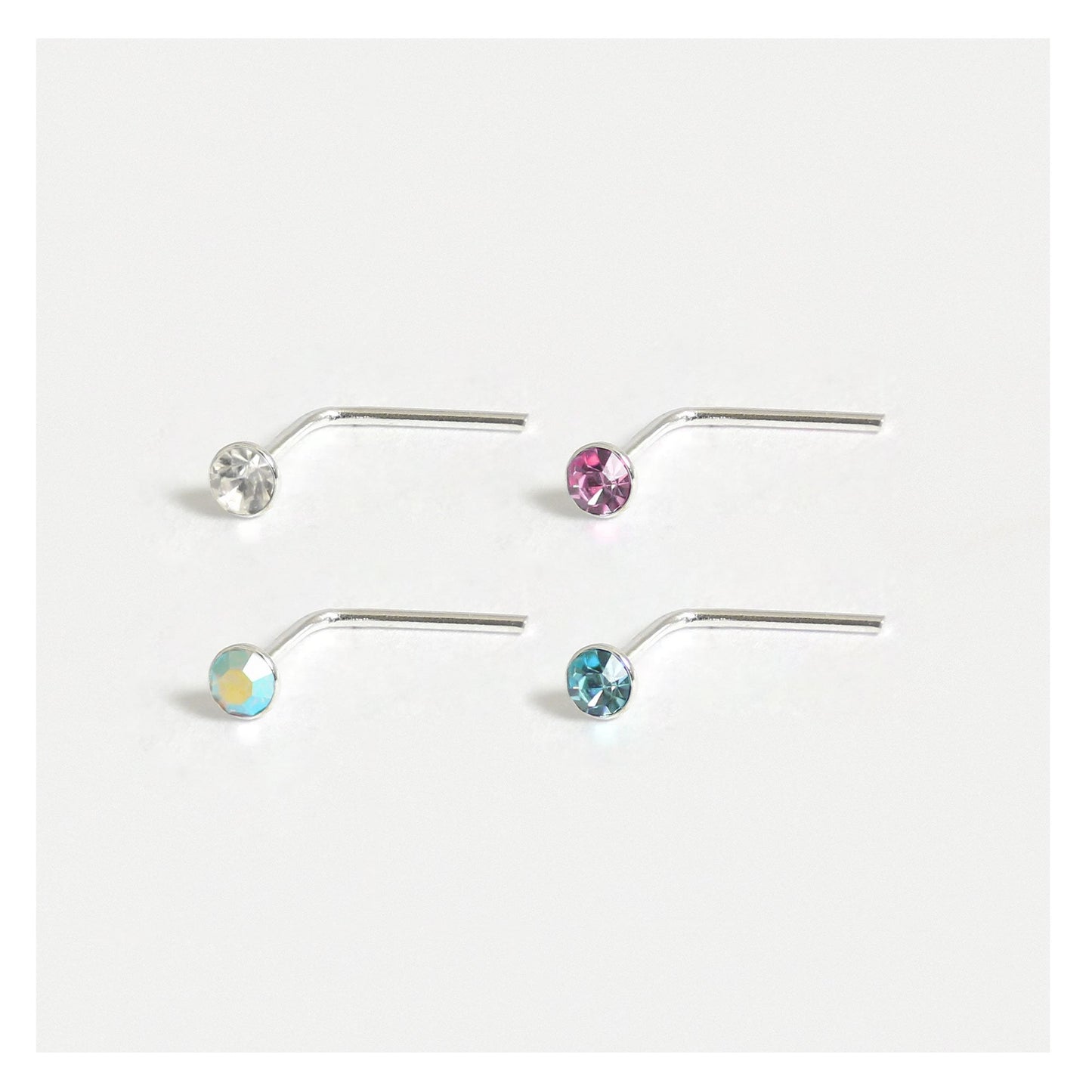 Silver Round Gemset Nose Pins - 1.5mm, Bobble or L-Back (Single Colour Boxes)