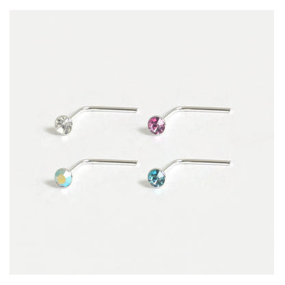 Silver Round Gemset Nose Pins - 1.5mm, Bobble or L-Back (Single Colour Boxes)