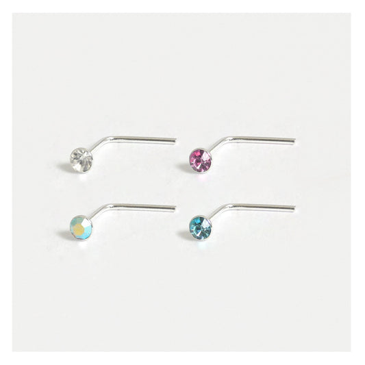 Silver Round Gemset Nose Pins - 1.5mm, Bobble or L-Back (Single Colour Boxes)