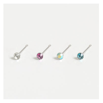 Silver Round Gemset Nose Pins - 1.5mm, Bobble or L-Back (Single Colour Boxes)