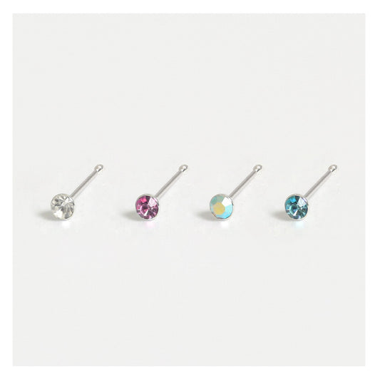 Silver Round Gemset Nose Pins - 1.5mm, Bobble or L-Back (Single Colour Boxes)