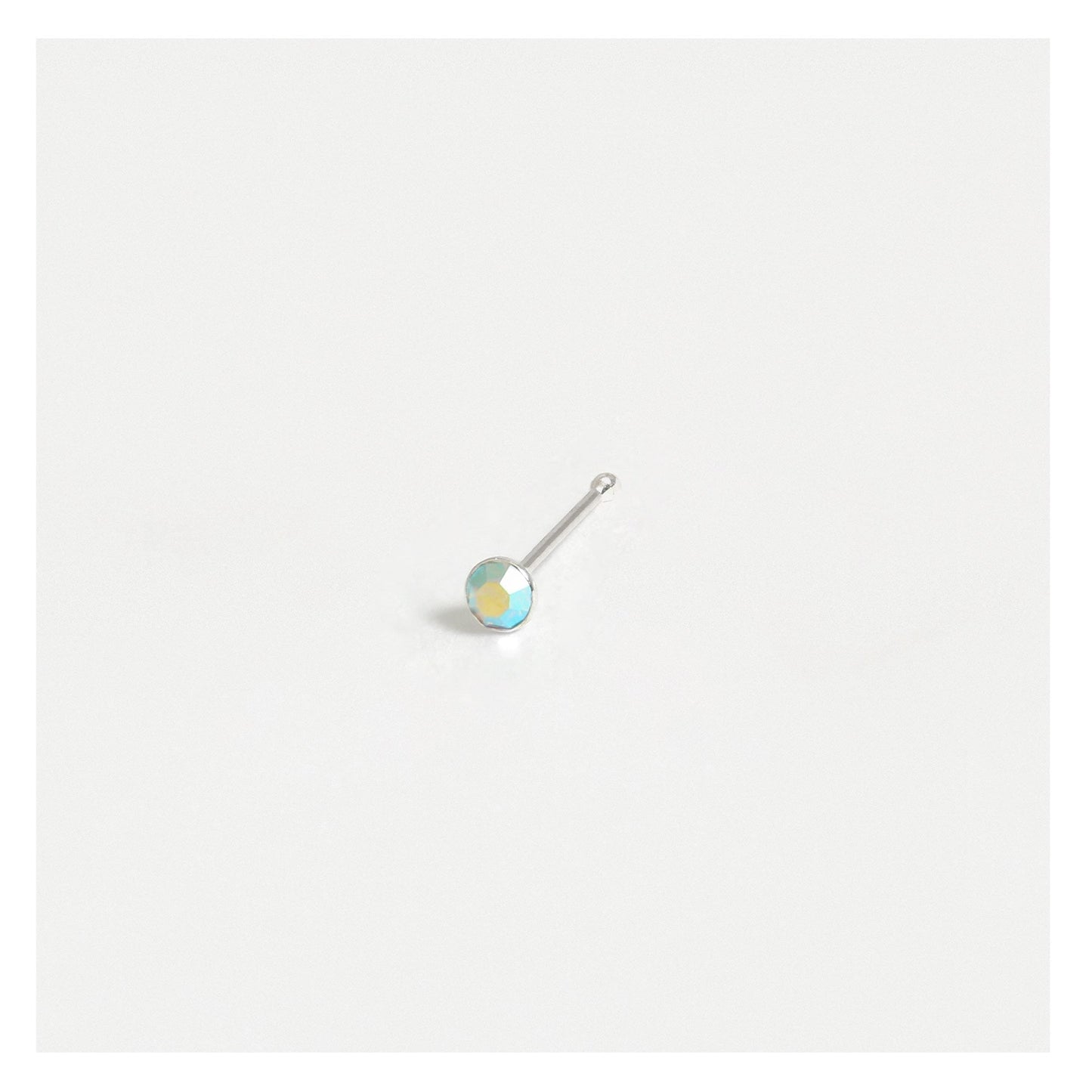 Silver Round Gemset Nose Pins - 1.5mm, Bobble or L-Back (Single Colour Boxes)