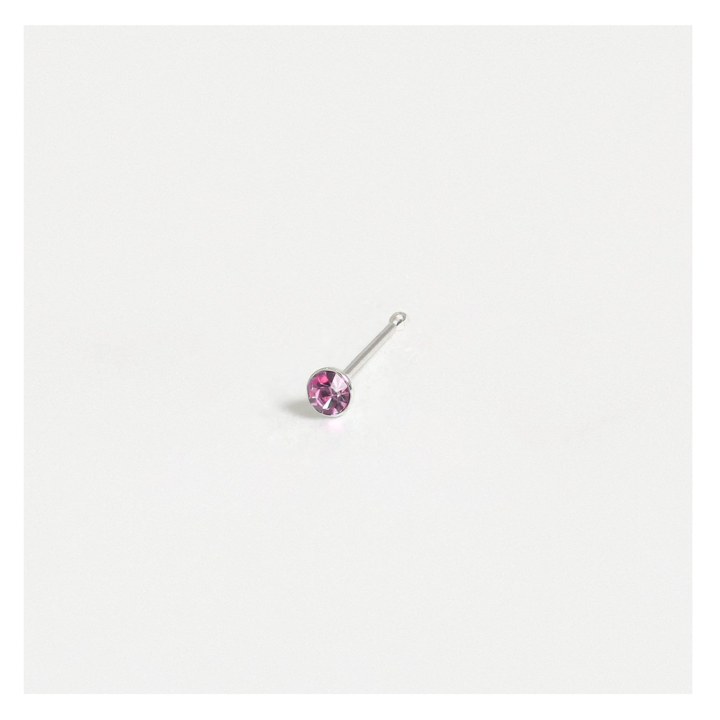 Silver Round Gemset Nose Pins - 1.5mm, Bobble or L-Back (Single Colour Boxes)