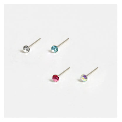 Silver Gemset Nose Pins - 2mm, (Single Colour Boxes)