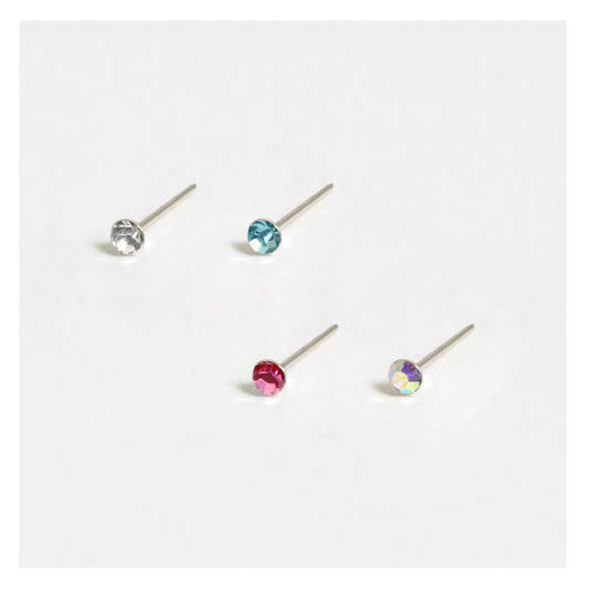 Silver Gemset Nose Pins - 2mm, (Single Colour Boxes)