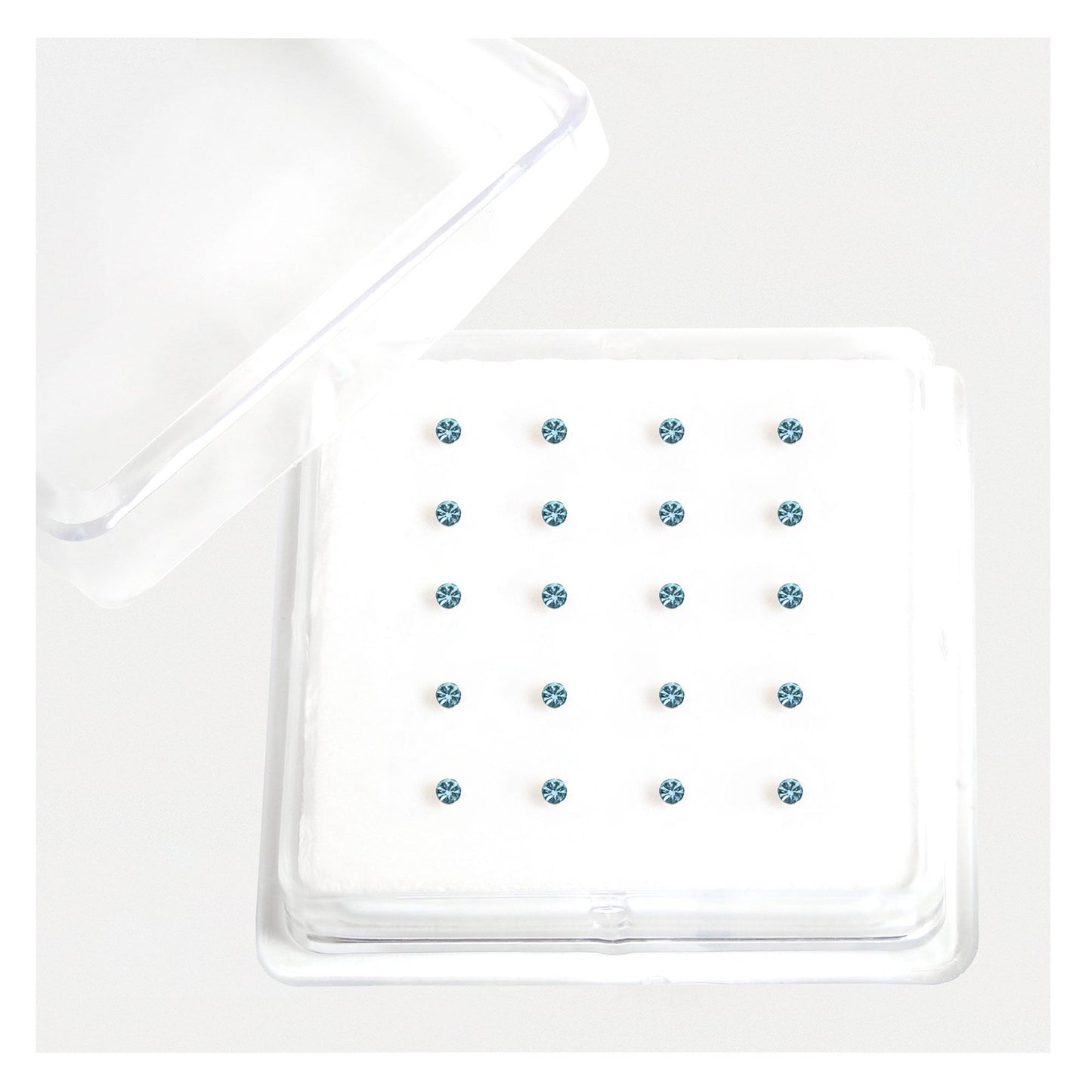 Silver Gemset Nose Pins - 2mm, (Single Colour Boxes)