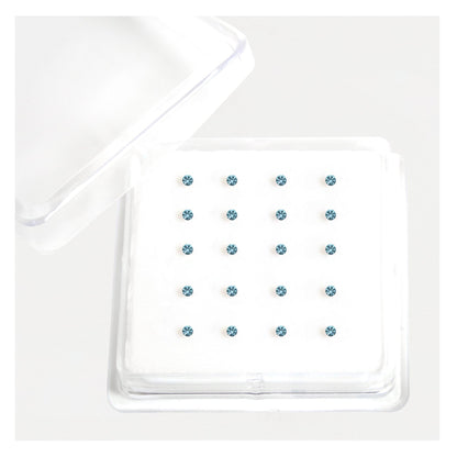 Silver Gemset Nose Pins - 2mm, (Single Colour Boxes)