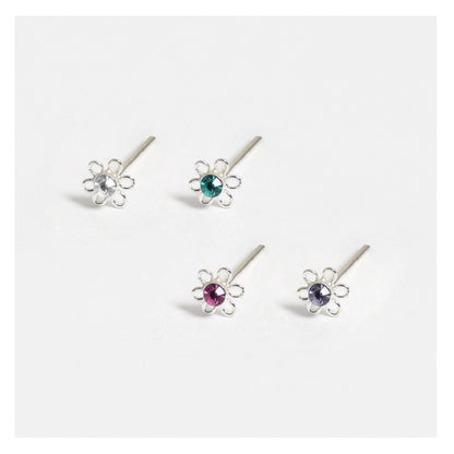 Silver Flower Nose Pins - 3.5mm, Assorted Colours