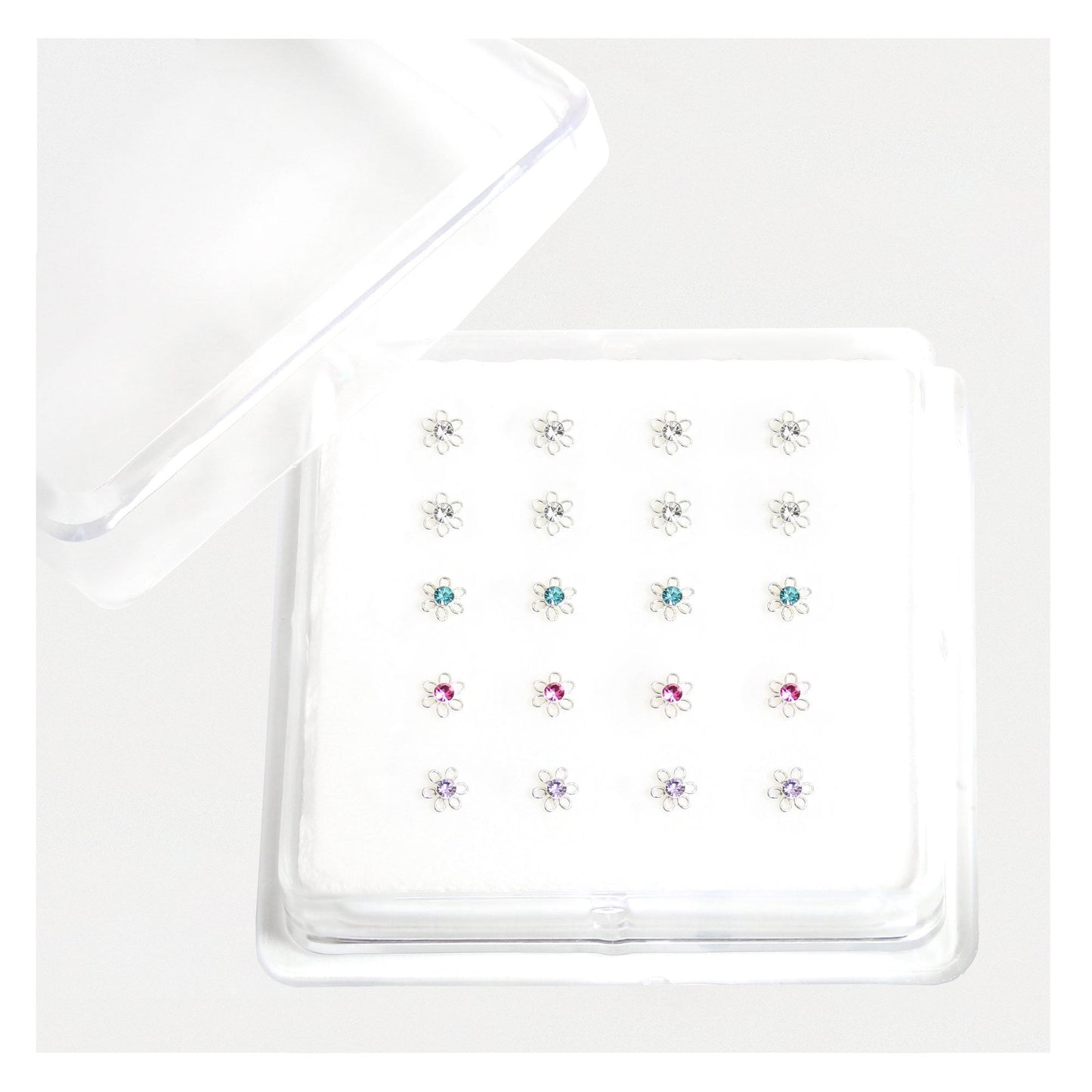Silver Flower Nose Pins - 3.5mm, Assorted Colours