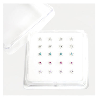 Silver Flower Nose Pins - 3.5mm, Assorted Colours